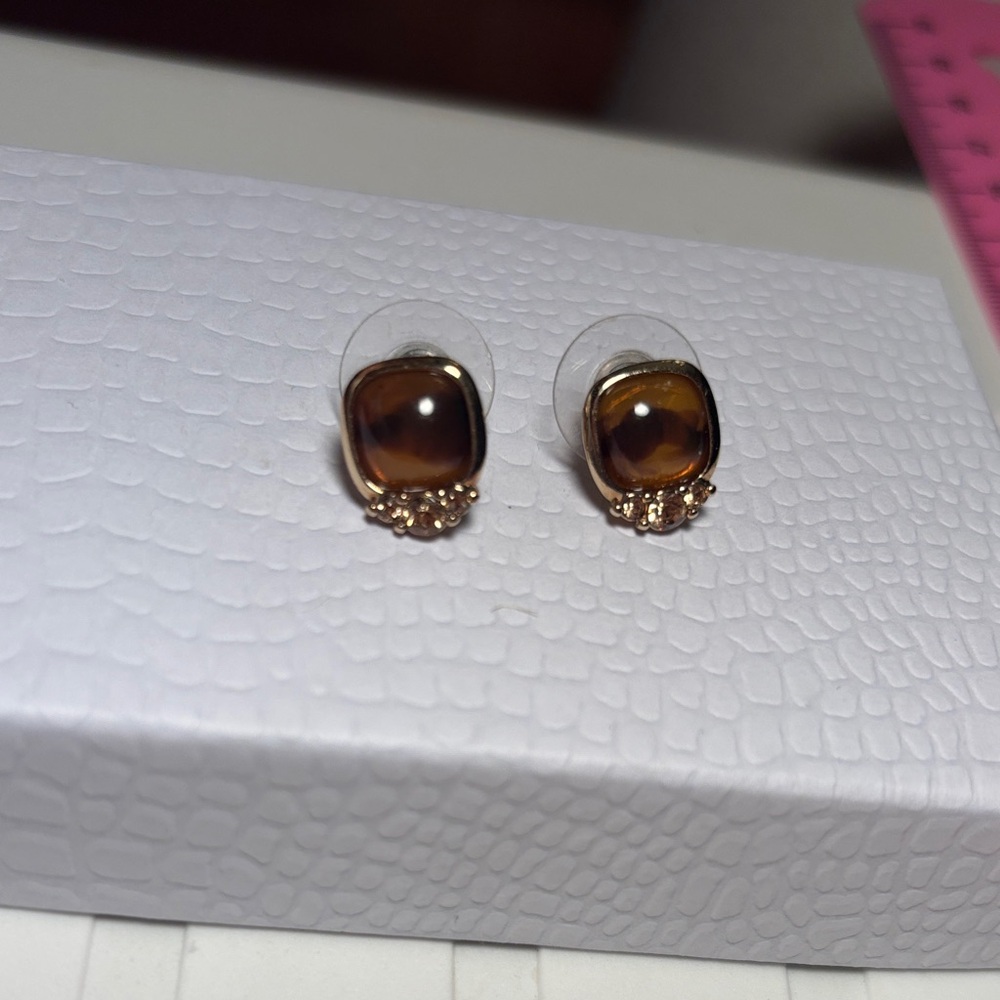 Tiger Eye Styled & Rhinestone Vintage Earrings